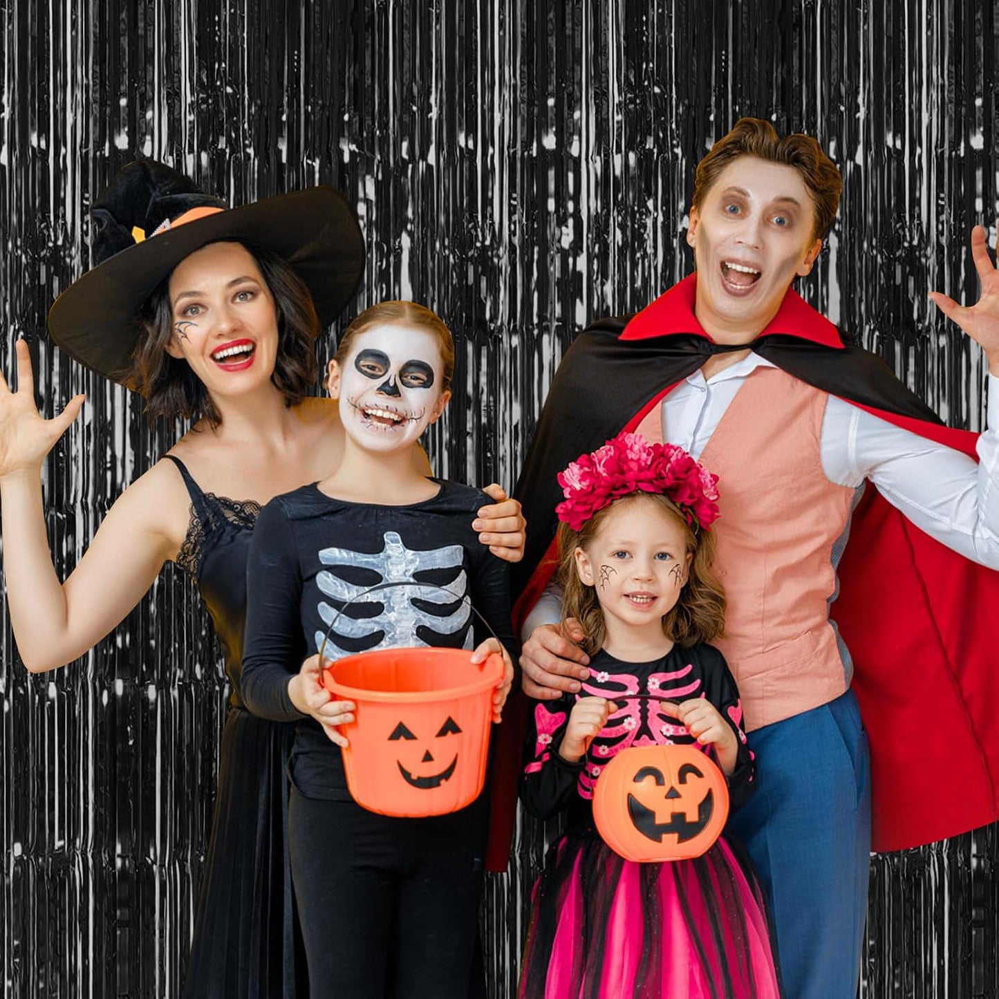 5 Pack Black Fringe Backdrop 3.2ft x 8.2ft Foil Curtain Tinsel Streamers for Birthday Party Decoration Wedding Christmas (Black)