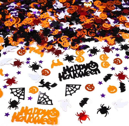 Halloween Party Table Scatter Confetti, 3000 Pcs Pumpkin Spider Webs Bat Foil Metallic Confetti for Halloween Party Table Decorations
