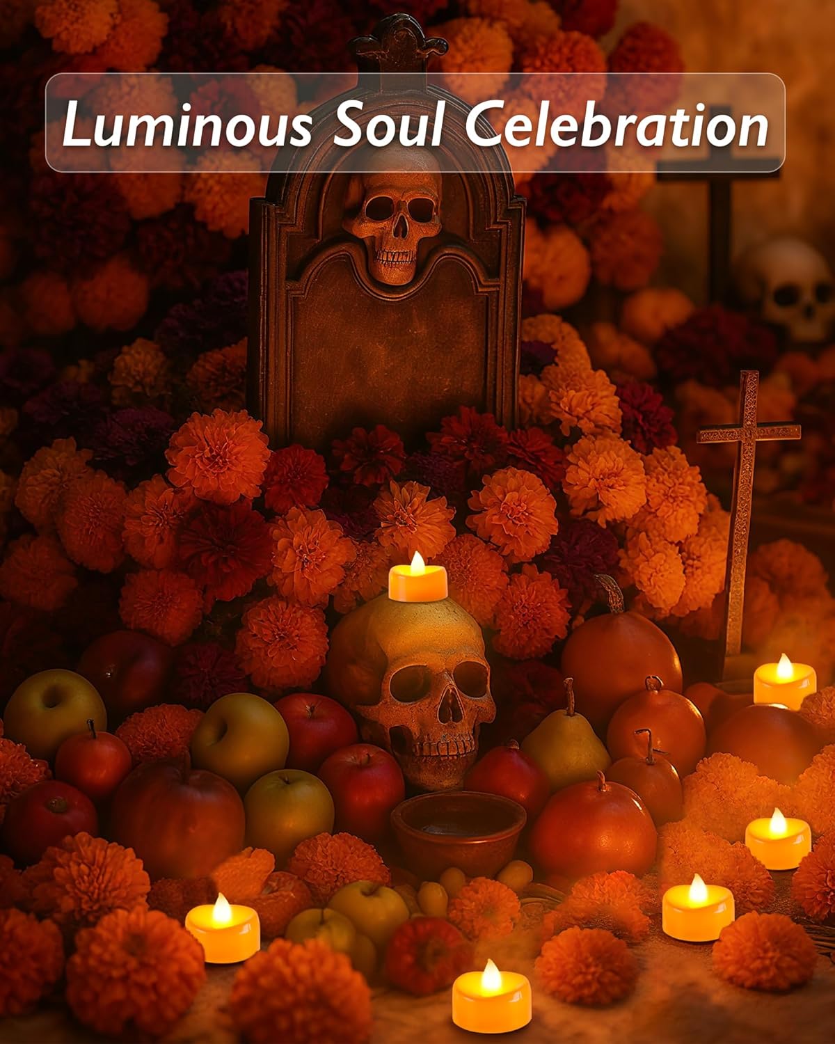 Raycare Orange LED Tea Lights Battery Operated, 200+Hour Flickering Votive Candles,Realistic Fake Flameless Tea Lights for Wedding Party Halloween Thanksgiving Christmas Decorations, 24 Pack