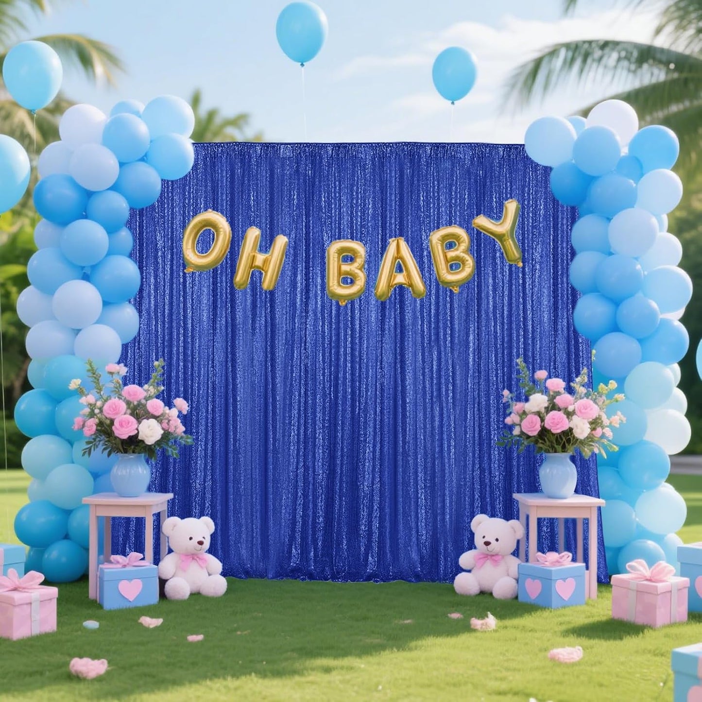 Navy Blue Sequin Backdrop Curtain 2 Pieces 2FTx8FT Glitter Photography Backdrop for Party Wedding Birthday Christmas Decorations