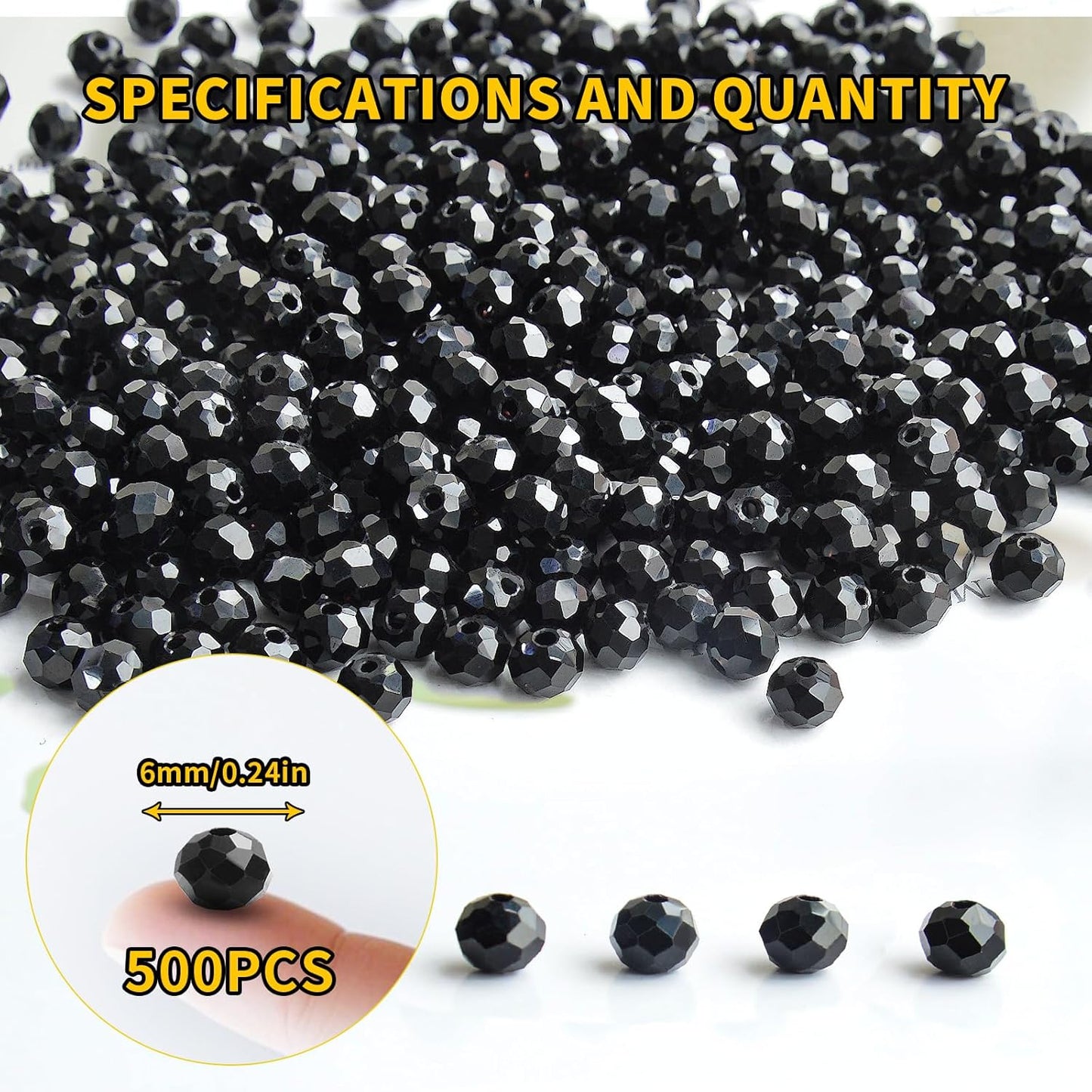 500Pcs 6mm Crystal Glass Beads for Jewelry Making Beads for Bracelets Necklace Pendants Making Supplies(Black)