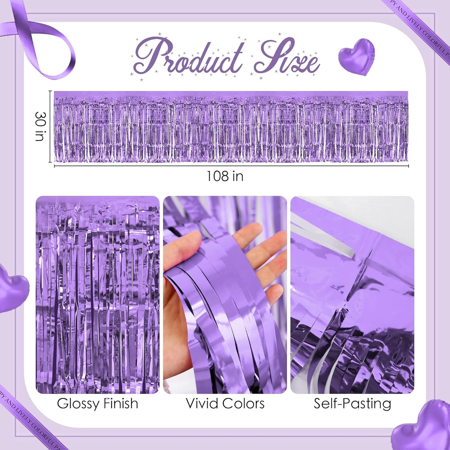 1 Pack Light Purple Table Skirts, 29x108" Metallic Foil Tinsel Fringe Table Skirts for Rectangle Tables Streamer Curtains Backdrop, Party Decorations for Birthdays Weddings Holidays