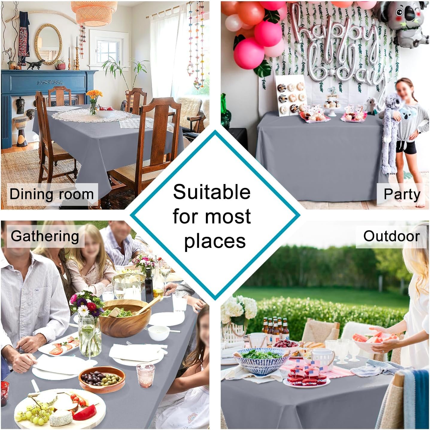 Hiasan Light Gray Rectangle Tablecloth - Waterproof Spillproof and Wrinkle Resistant Washable Polyester Table Cloth for Dining Party, 90 x 156 inch