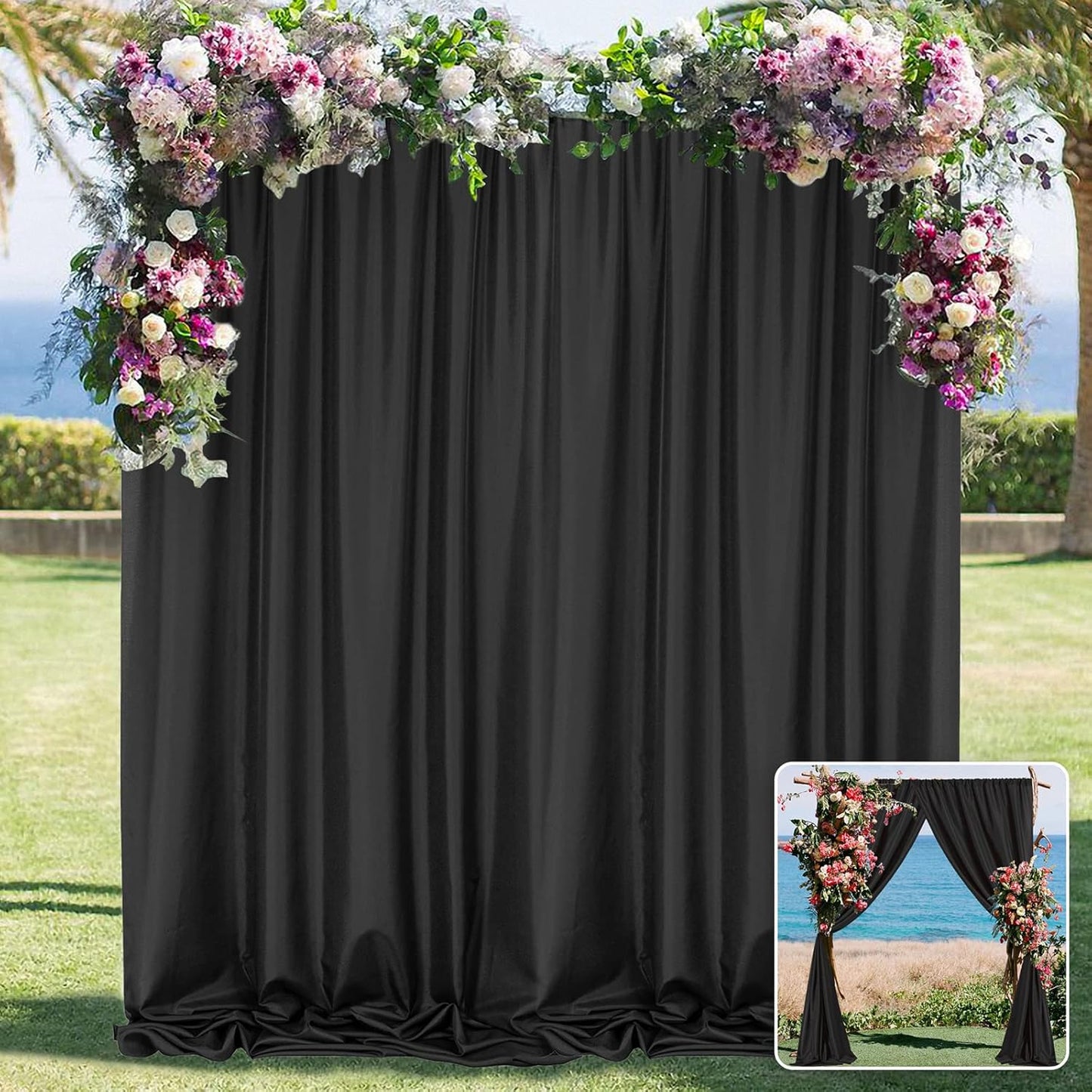 Black Backdrop Curtain for Party Black Background Curtains Rod Pocket Backdrop Drapes Panels Fabric Curtain Backdrop Black Birthday Party Decor for Boys Teens Men,5ft x 8ft, 2 Panels