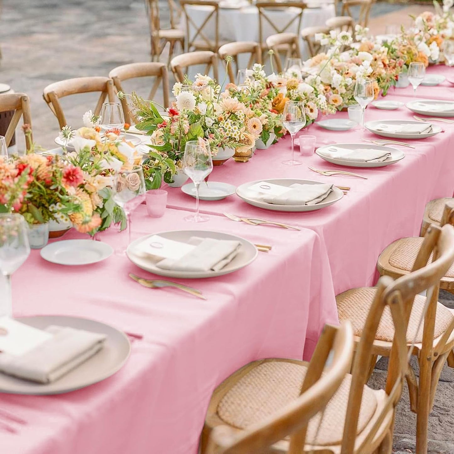 sancua 6 Pack Pink Tablecloth 60 x 102 Inch, Rectangle Table Cloth for 6 Feet Tables - Stain and Wrinkle Resistant Washable Polyester Table Cover for Dining Tables, Christmas Buffet Parties