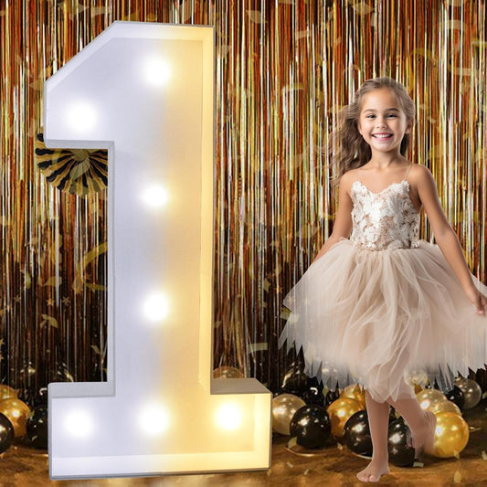 Pooqla 3FT Light Up Marquee Numbers, LED Large Lighted Marquee Numbers for Party Decoration, Giant Mosaic Number for Balloons 1st 16th 21st Birthday Decoration, LED Light Up 1