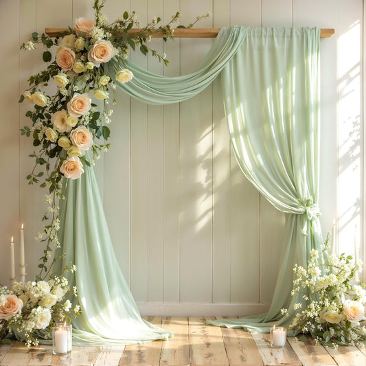 Wedding Arch Draping Fabric,1 Panel 18FT Sage Green Arch Backdrop Drapes Chiffon Fabric Drapes Arbor Drapery for Wedding Ceremony Reception Swag Decorations