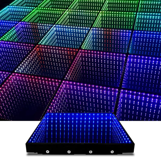 Dance Floor Stage Lights-Tempered Glass with Flight Case - RGB Color Changing Lights for Wedding, Party, Club - Non-Slip (3D -Magnetic, 16 * 16 FT)