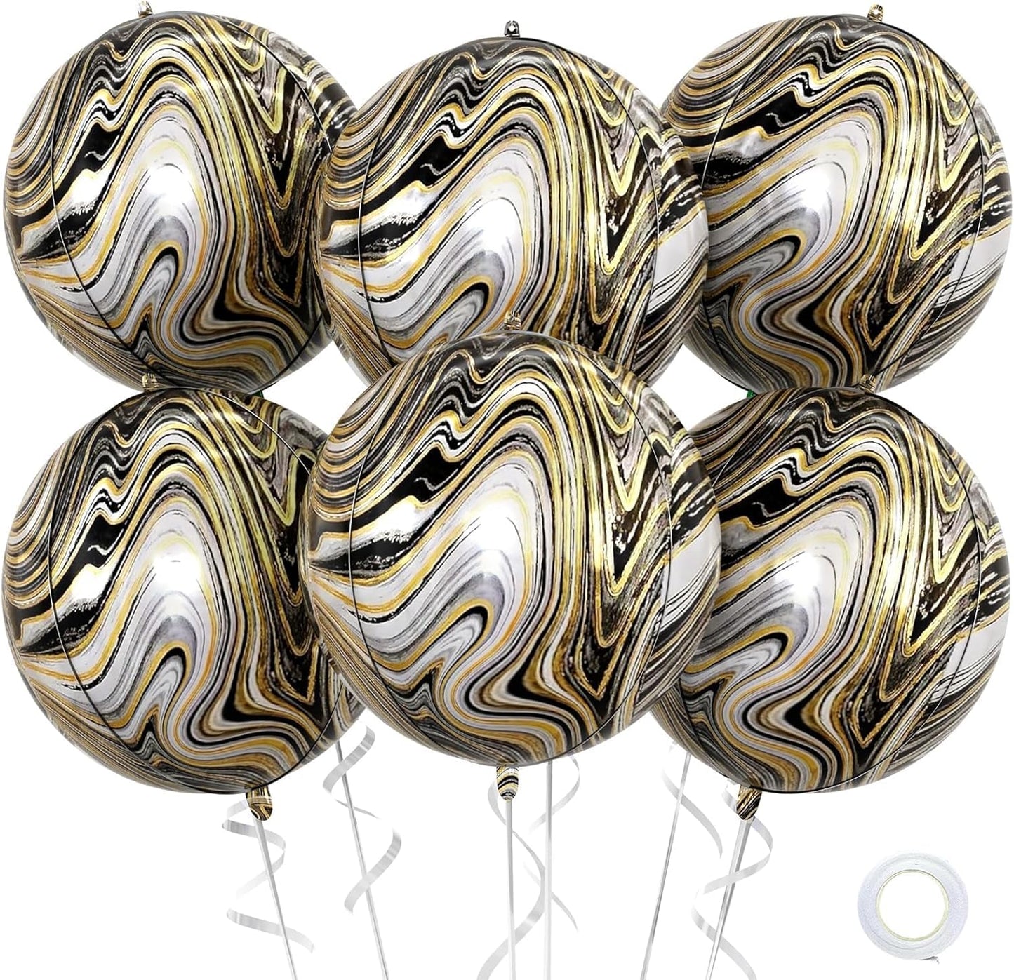 6 Pcs Black Gold and White Balloons, Saxuxu Black and Gold Balloons, 22 Inch Big Round Foil Balloon for Graduations Birthday Party Baby Shower Wedding Decorations