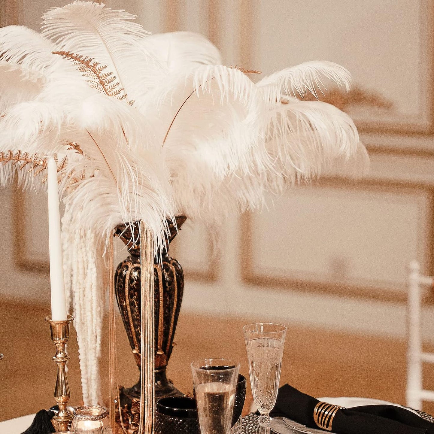 Hanaive 150 Pcs Ostrich Feathers Set Bulk Plumes 12-14 Inch (30-35cm) 70 Pcs Large Ostrich Feathers with 80 Sticks and Tape for DIY Crafts Wedding Home Party Centerpiece Decorations(White)