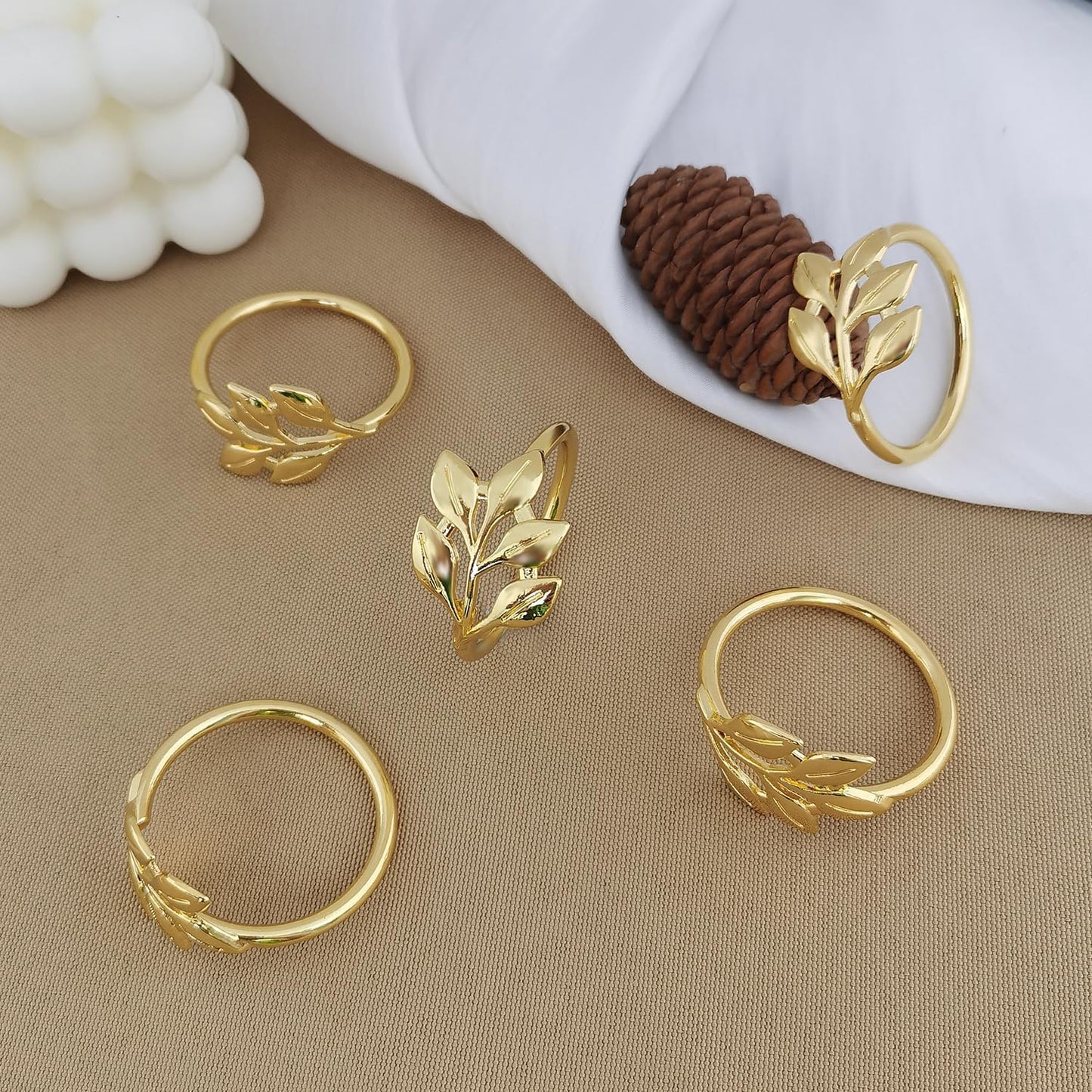 Gold Napkin Rings Set of 10 - Gold Fall Napkin Rings for Table Settings, Weddings, Holiday Party Tables