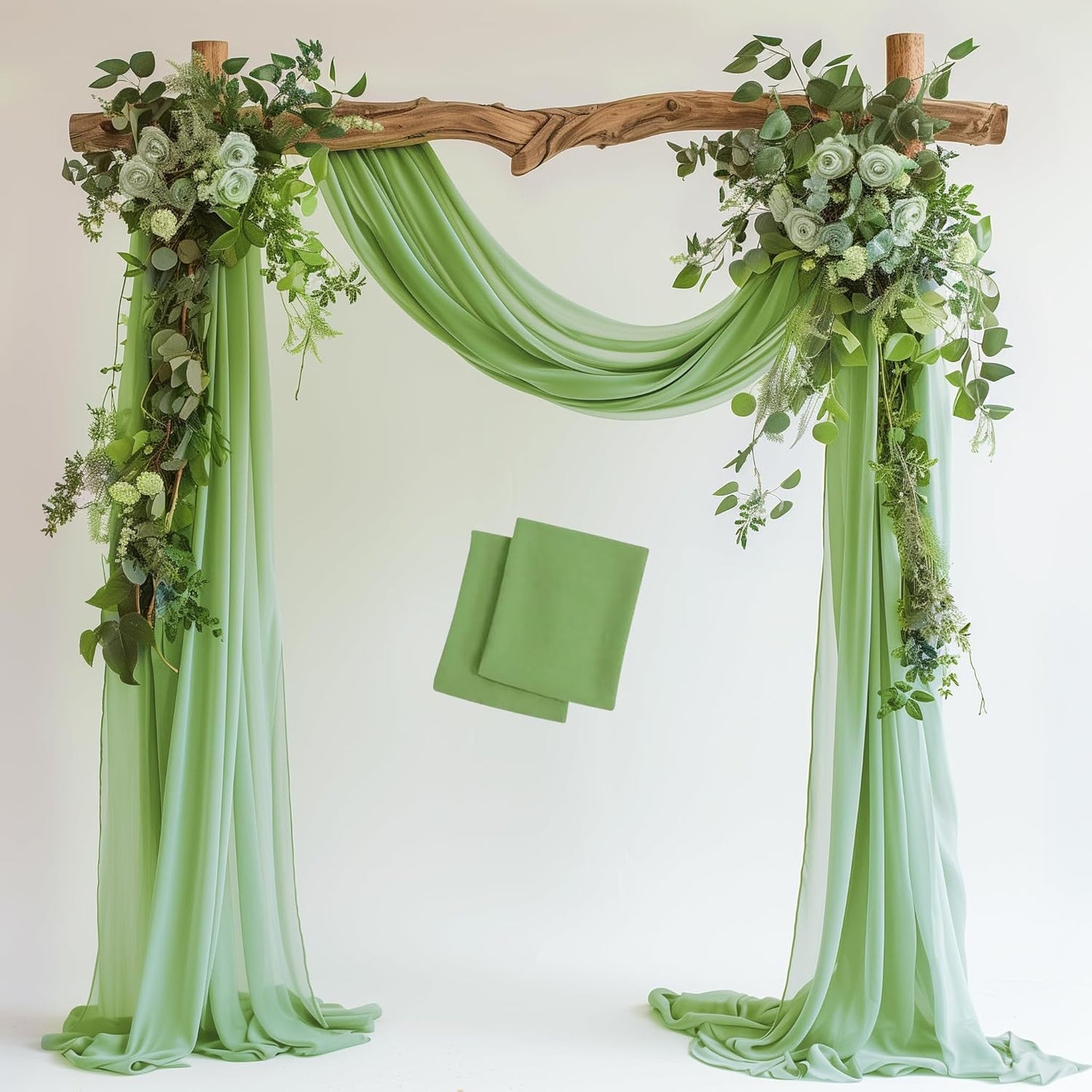 Wedding Arch Draping Fabric 2 Panels 28.7" x 20FT Sage Green Sheer Chiffon Backdrop Drapes for Wedding Ceremony Birthday Party Bridal Shower Outdoor Decoration