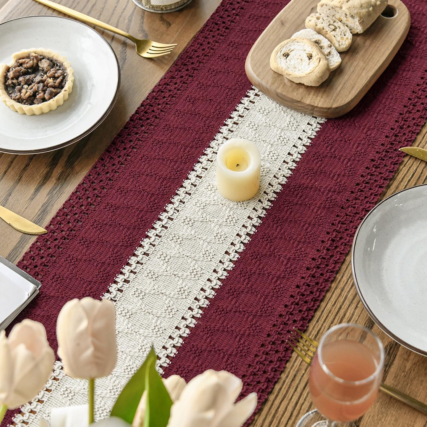 Artoid Mode Red Farmhouse Rustic Table Runner, Seasonal Hollow Kitchen Dining Table Decoration for Home Party Decor 12x108 Inch