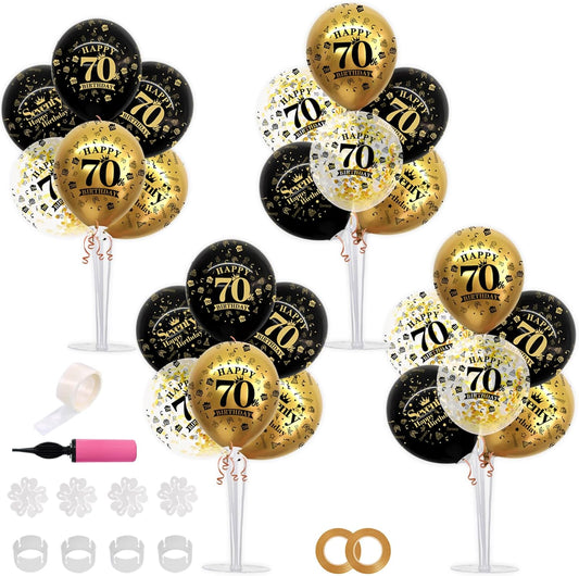 TONIFUL 4 Set Black Gold Balloon Stand Kit for Birthday Decorations for 70th,Balloon Centerpieces for Table Party Decorations Cheers to 70 Years Old Birthday for Men and Women
