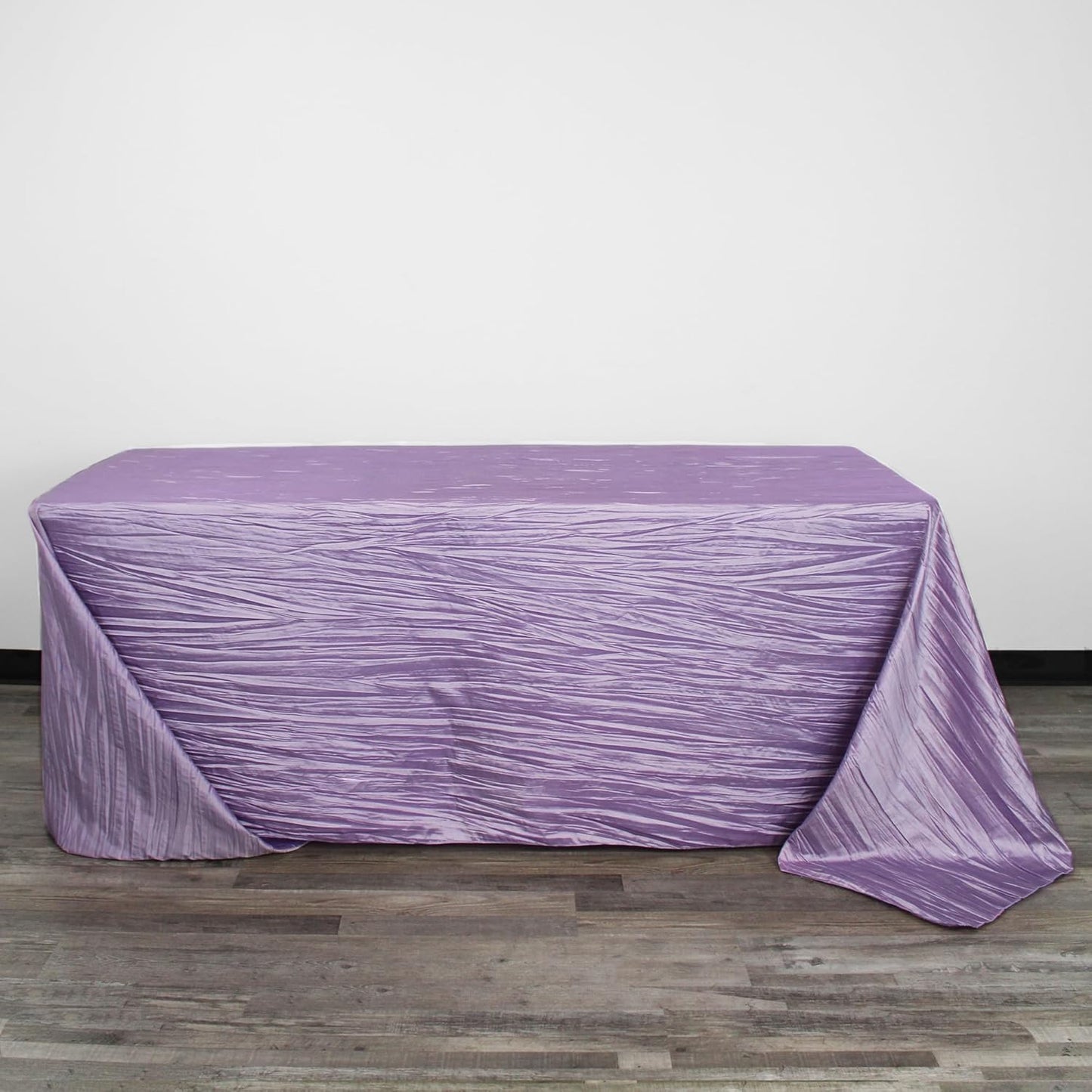 YOUR CHAIR COVERS - 90 x 156 inch Rectangular Crinkle Taffeta Tablecloth - Lavender, Rectangle Table Linens for 8 ft Rectangular Tables, Wedding Crushed Table Cloth