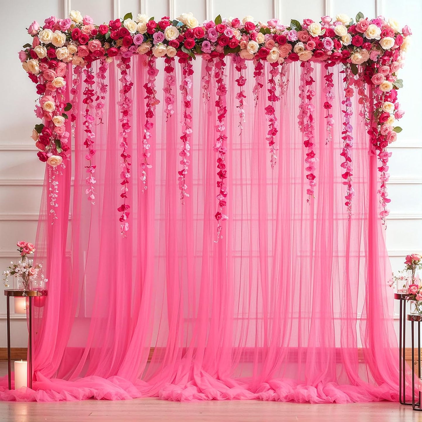 Hot Pink Tulle Backdrop Curtain for Parties 10ft x 8ft Fuchsia Sheer Backdrop Curtains for Baby Shower Birthday Wedding Bridal Shower Photo Shoot Photography Background Decorations 2 Panels 5ft x 8ft