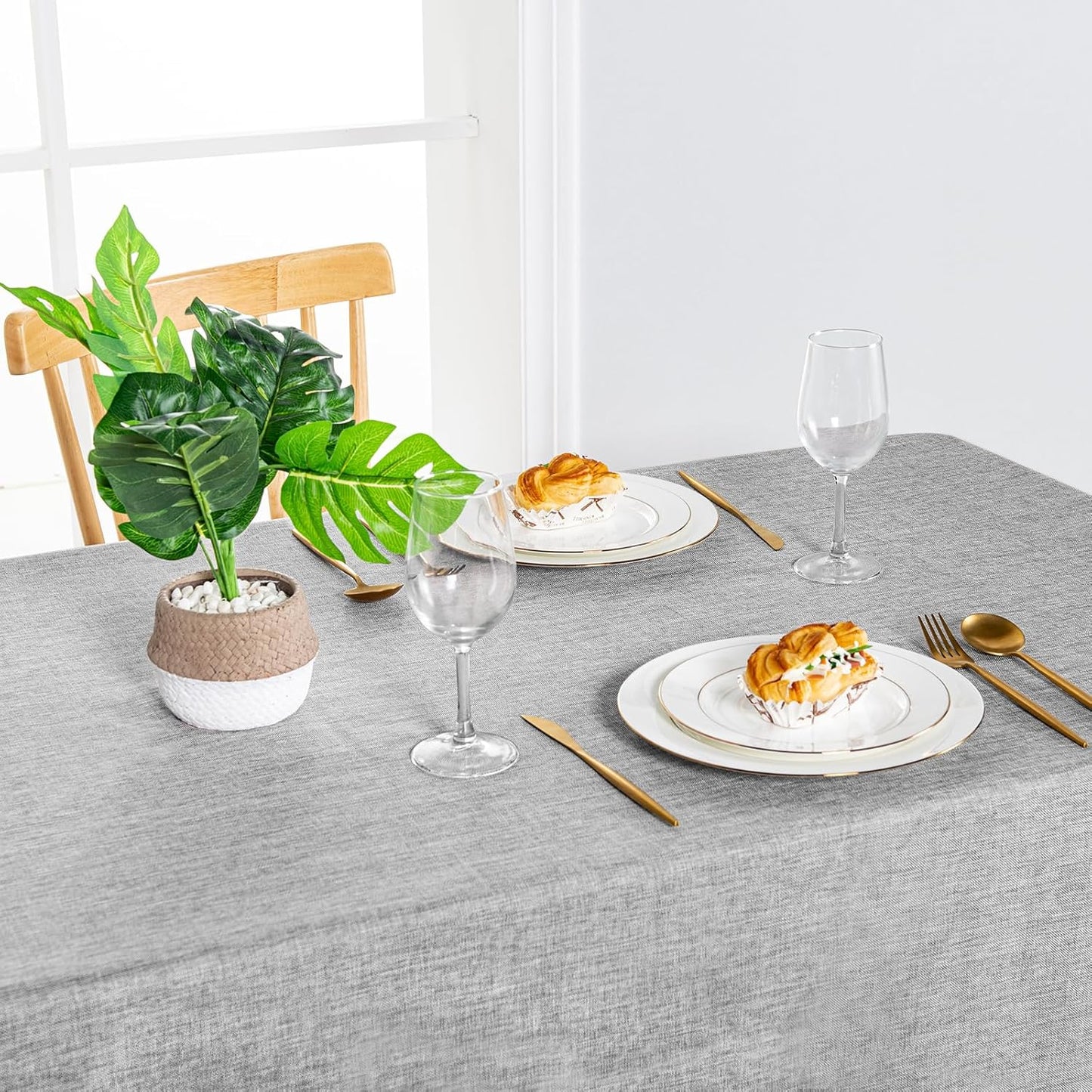 Hiasan Faux Linen Square Tablecloth - Wrinkle and Stain Resistant Washable Table Cloth for Kitchen Dining Room Holiday Table Cover for Dinner, Light Grey, 30 x 30 Inch