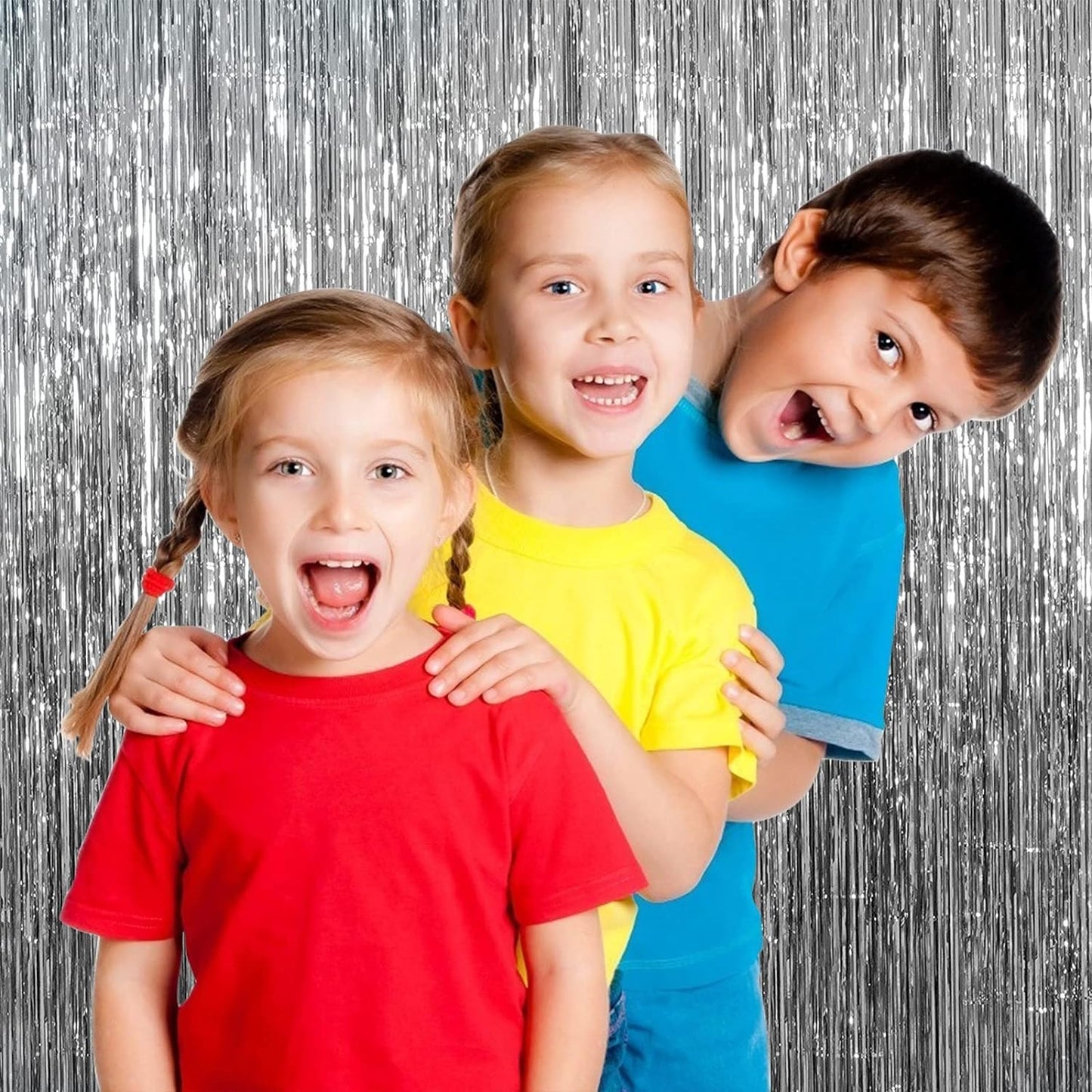 5 Pack Foil Curtain Backdrop Silver Metallic Tinsel Foil Fringe Curtains Photo Booth Props for Birthday Wedding Engagement Baby Shower Bachelorette Christmas Holiday Celebration Party Decorations