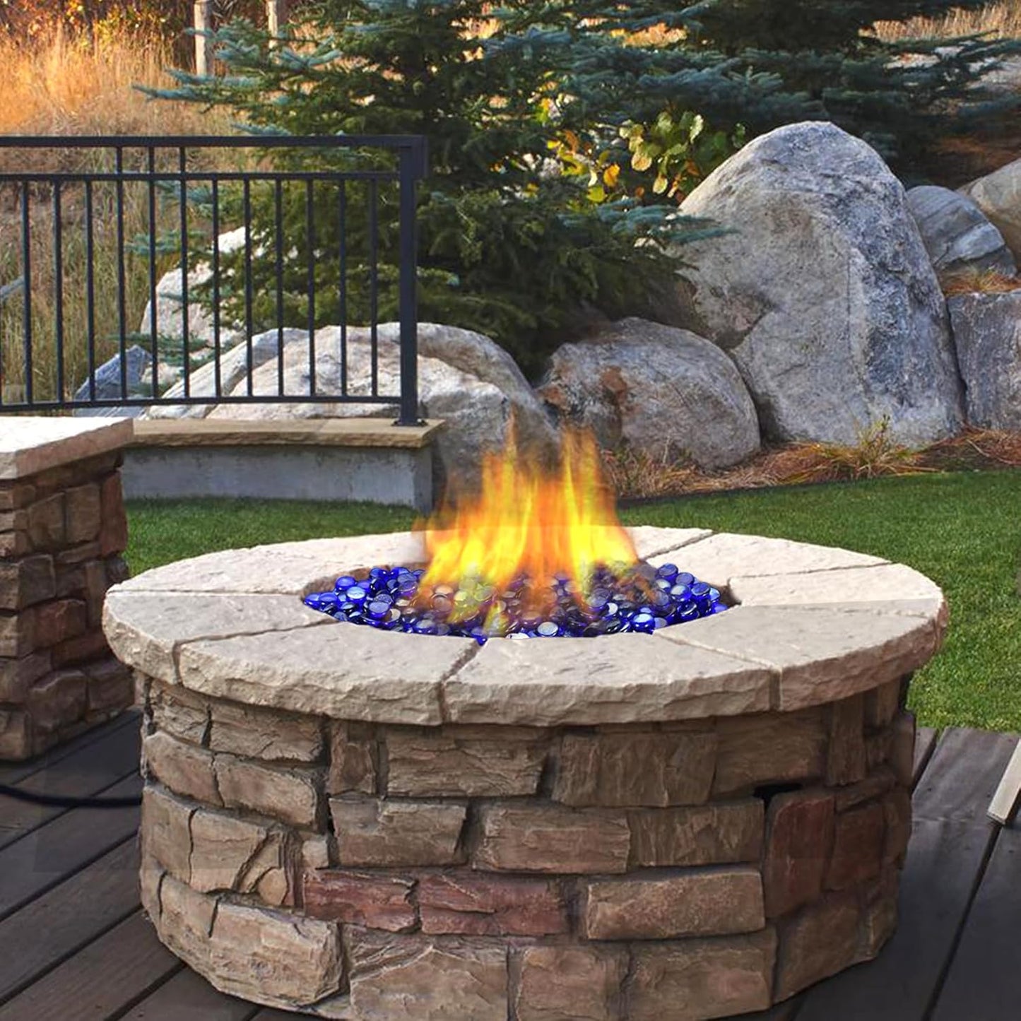 Cobalt Blue Fire Glass for Propane Fire Pit, Fireplace and Outdoor Decorative, Firepit Rocks 20 Pounds, High Luster 3/4 Inch Round Glass Beads