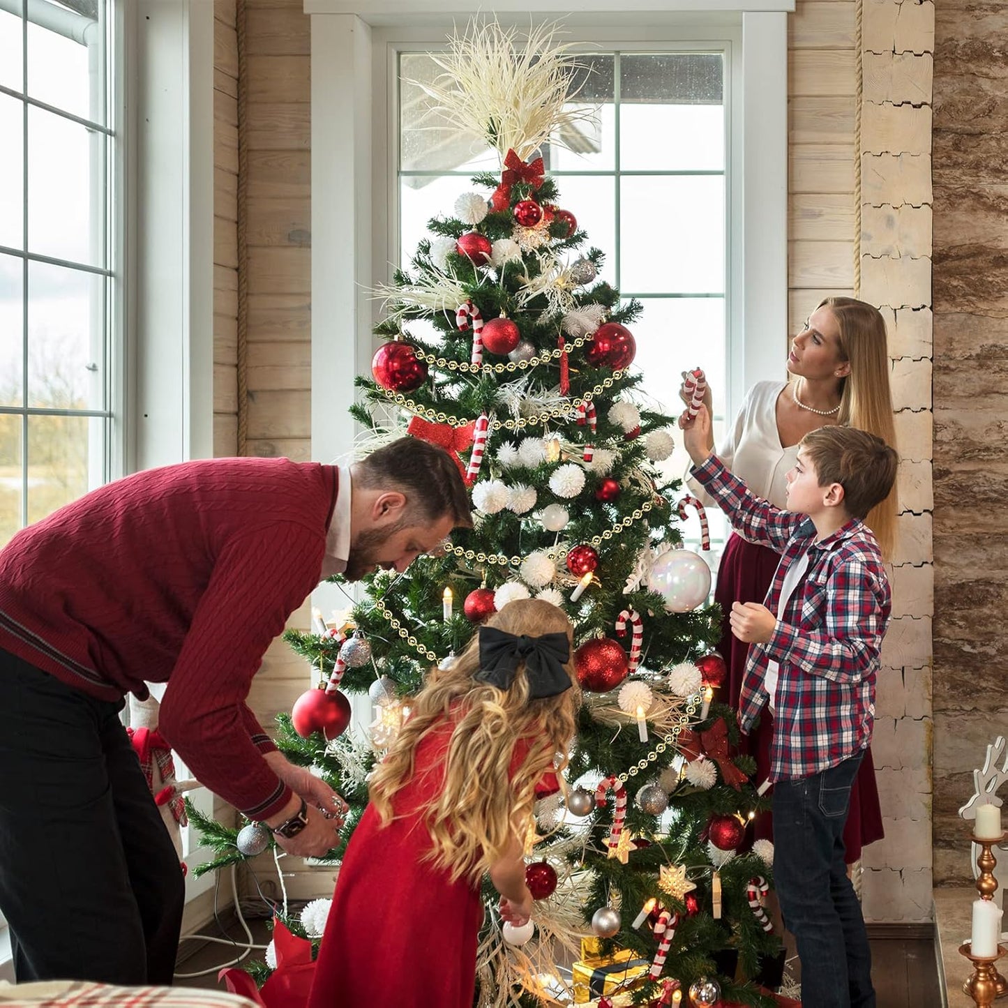 Faux Gold Pearl Bead Garland - 10mm Christmas Tree Beads 11 Yards Gold Pearl Strands Spool for Wedding Party Christmas Tree Decoration