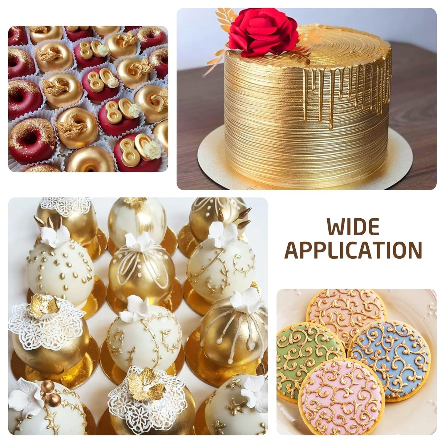 Edible Glitter Paint - 2 fl.oz Food Grade Metallic Glitter Cake Paint for Cake Decorating, Baking, Cupcakes - Shimmer Art Decorative Liquid Edible Paint Food Coloring for Fondant, Donuts (Gold)