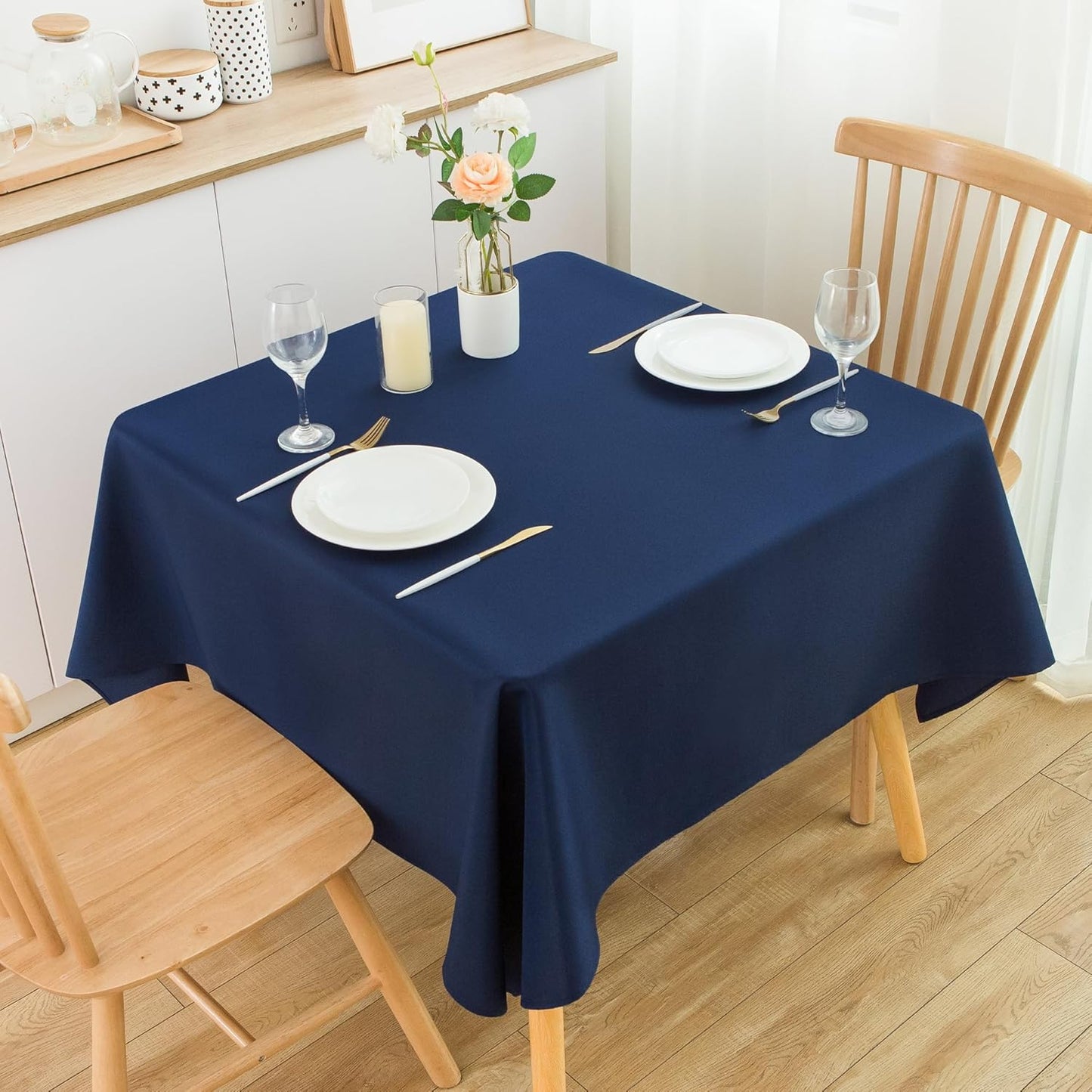 2 Pack Square Table Cloth 60X60 Inch Navy Washable Fabric Tablecloth Polyester Solid Dining Table Cover for Birthday Party Dinner Holiday Outdoor Indoor