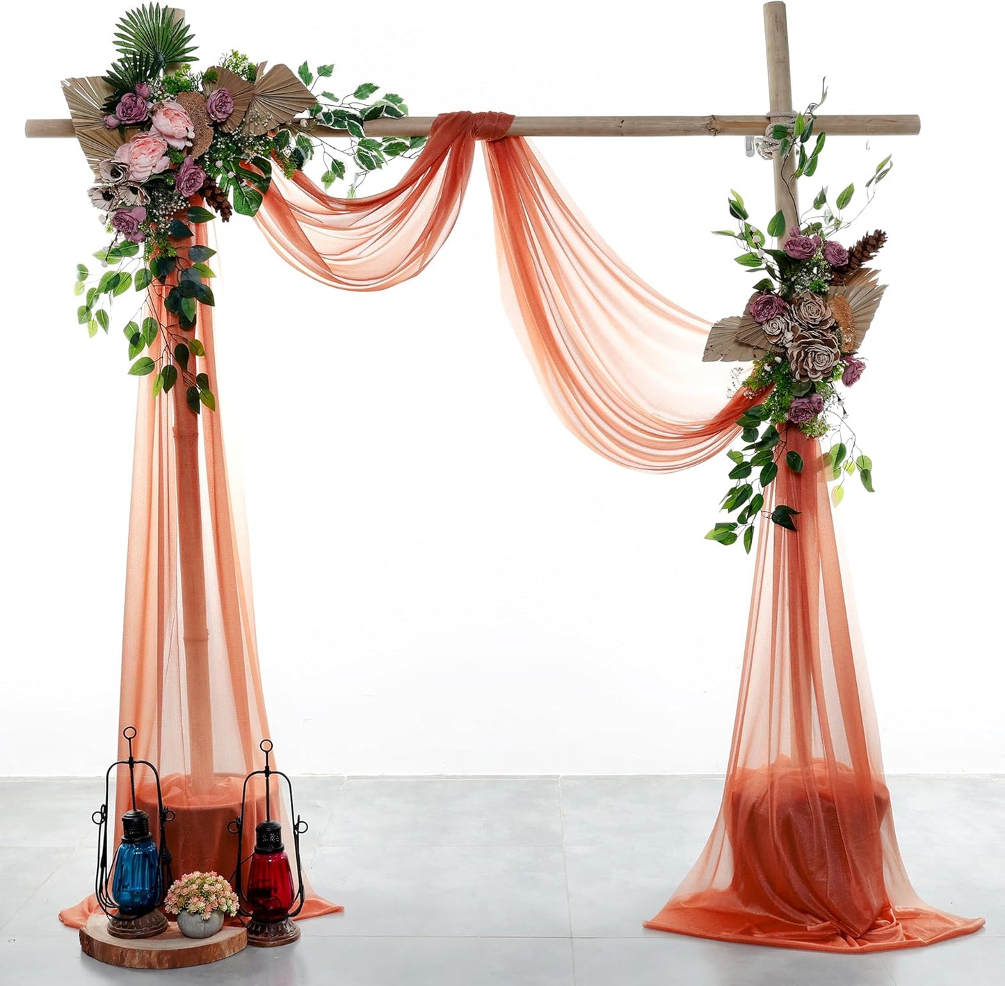 VDS Pack of 2 Panel (30 Inch X 20 Feet) Wedding Arch Draping Fabric Sheer Chiffon Fabric Drapery for Wedding Ceremony Reception Swag Backdrop Canopy Chuppah ARBO Altars Decoration (Terracotta)