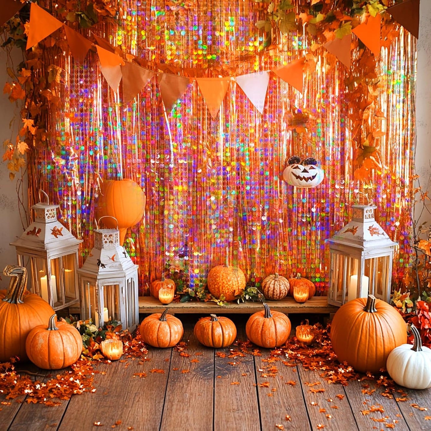 4 Packs Orange Foil Fringe Curtain, Orange Glitter Metallic Tinsel Backdrop for Birthday, Wedding, Baby Shower, Halloween, Thanksgiving, Friendsgiving, Fall Party Decorations Supplies