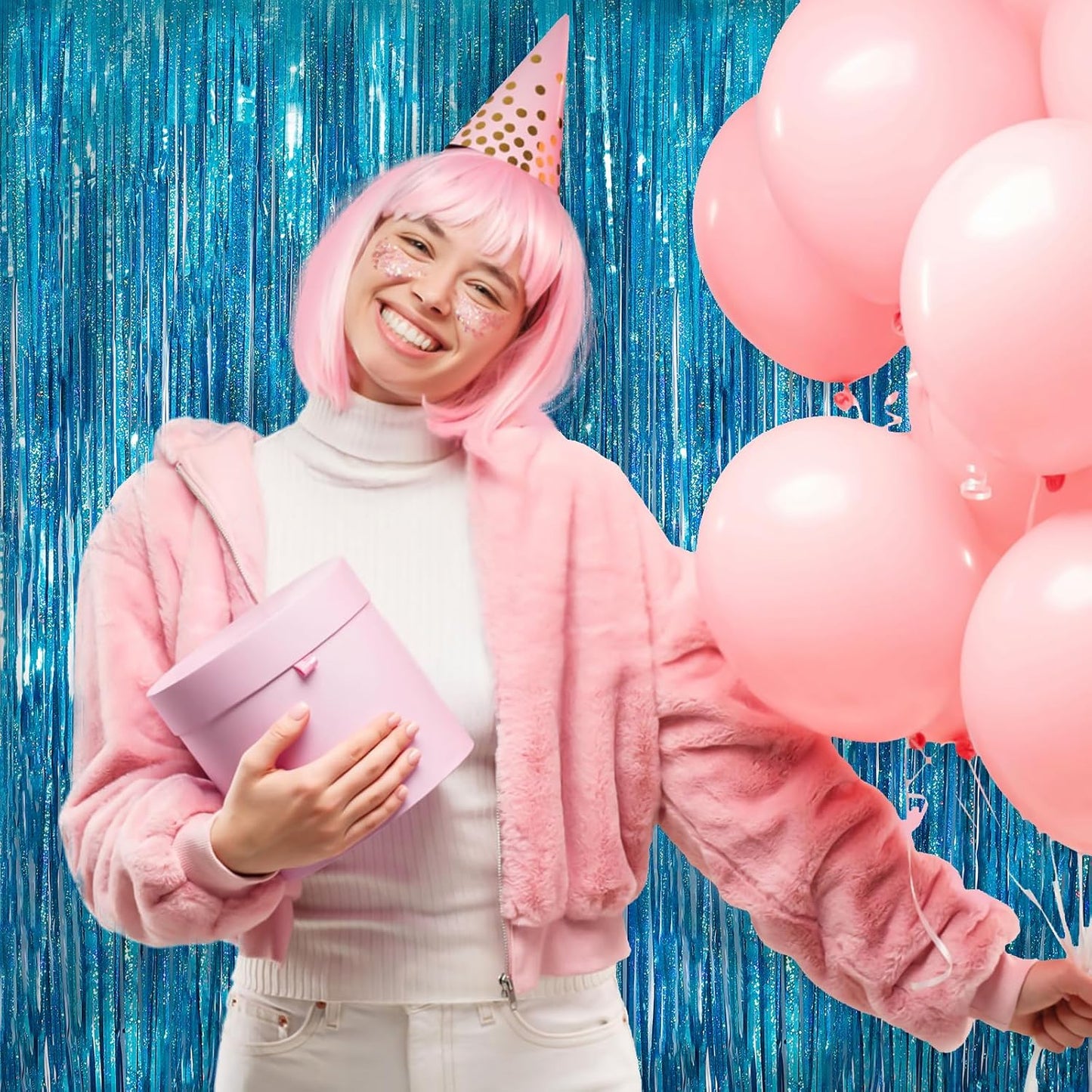 2Pack 3.3x8.3Ft Blue Foil Fringe Streamers Curtain Metallic Foil Tinsel Fringe Door Streamers for Birthday Wedding Xmas Party Photo Iridescent Blue Streamers Ocean Summer Party Decors Streamers