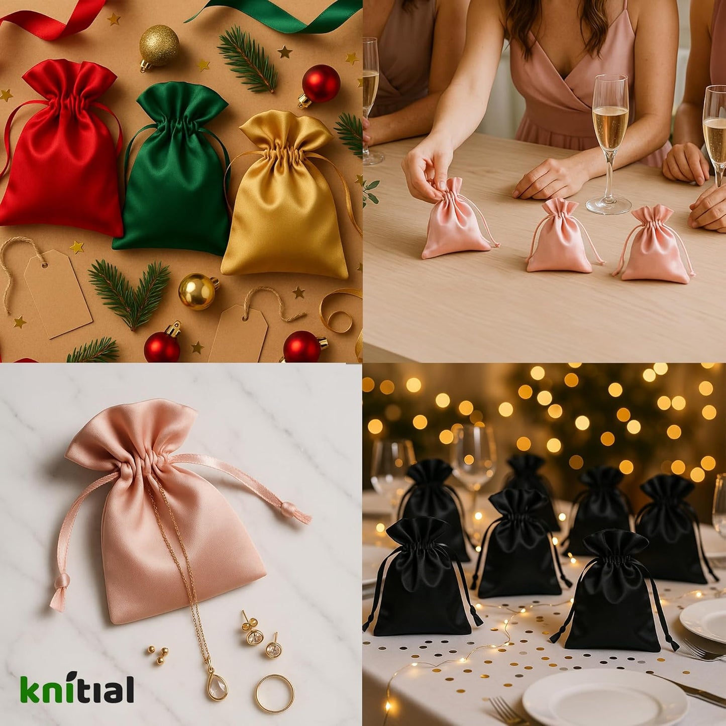 Knitial 5" x 8" Burgundy Satin Gift Bags, Jewelry, Wedding Favor Drawstring Bags Baby Shower Christmas 50 Count