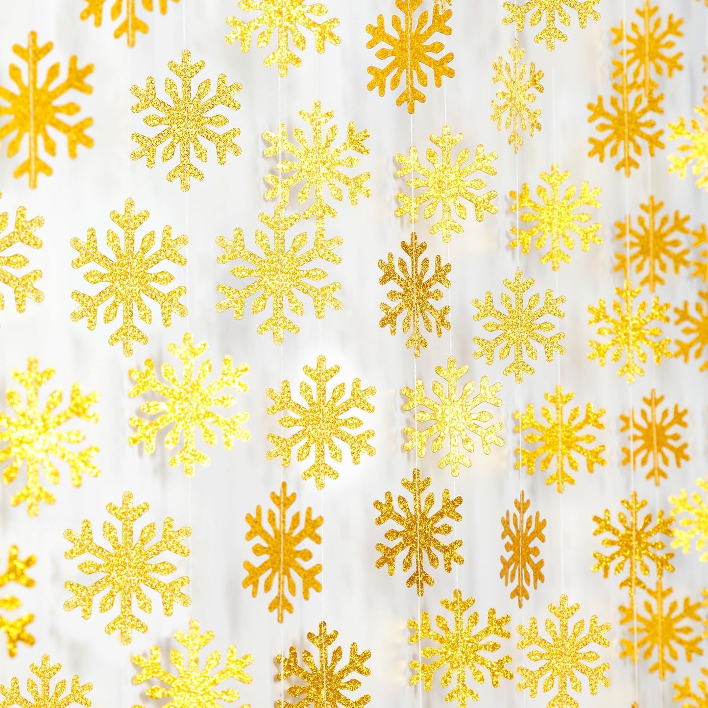 Snowflake-Snow Gold Christmas Party-Decoration Garland - 52ft Winter Wonderland Frozen Ornaments Hanging Paper Streamers,New Years Birthday Baby Shower Bachelorette Wedding Ceiling Decor Hugfond