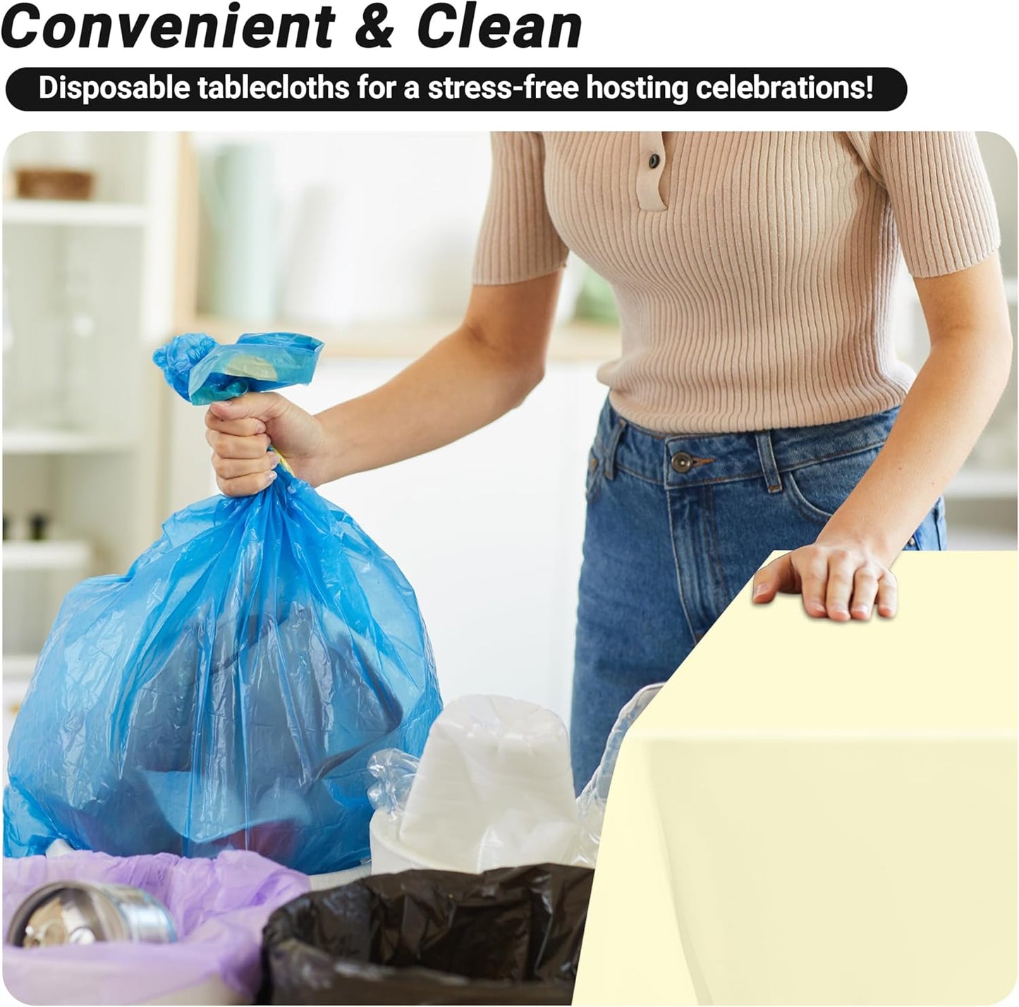 QZYL 12 PCS Ivory Plastic Tablecloths, 54 in x 108 in Dinner Table Cloths, Rectangle Table Cover for Birthday Party Family Gathering Wedding