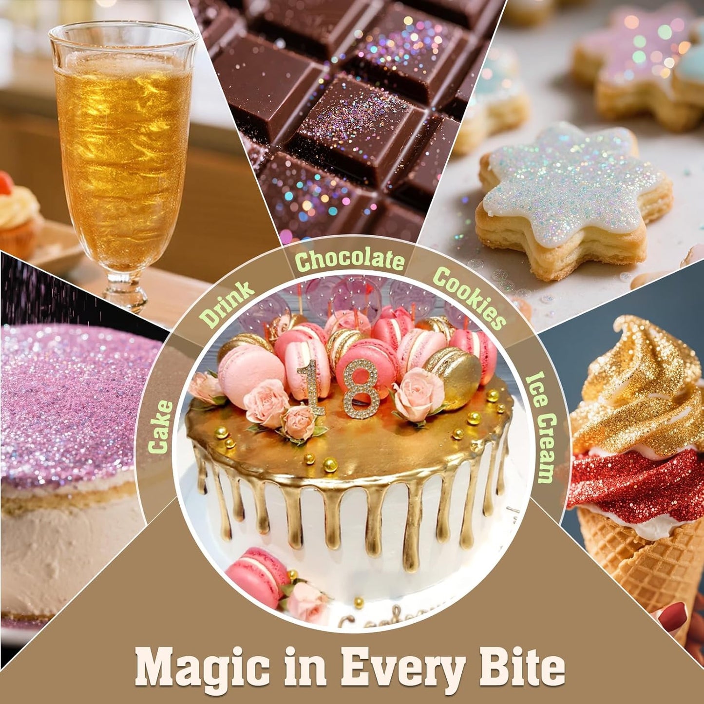 Twisweet Green Edible Glitter for Drinks, Food Grade 10g Sparkling Sprinkles Cake Decorating Supplies, Edible Luster Dust for Cocktail Beverages, Food Coloring Shimmer Powder for Cupcakes Cookies Cake Decorations