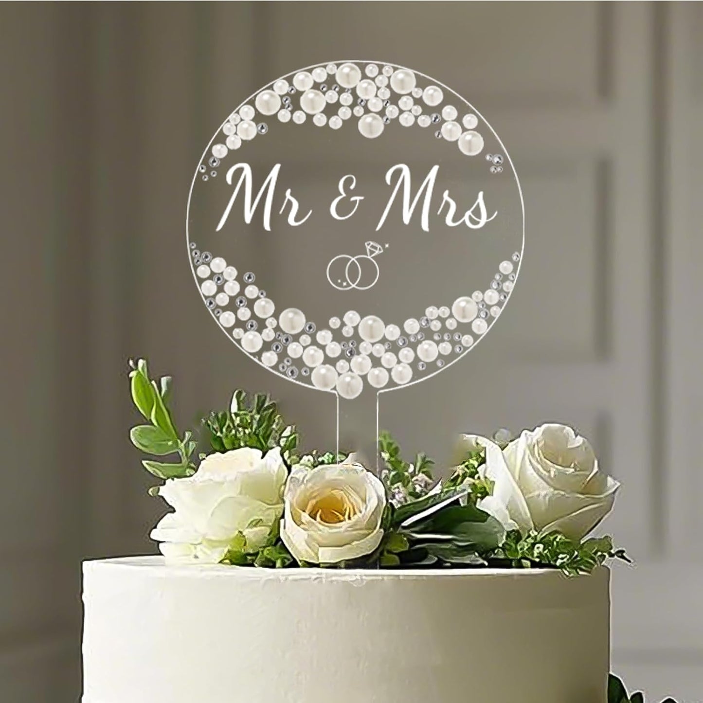 Coucoland Mr and Mrs Cake Topper - Acrylic Wedding Cake Decor with Pearls and Rhinestones for Engagement Bridal Anniversary
