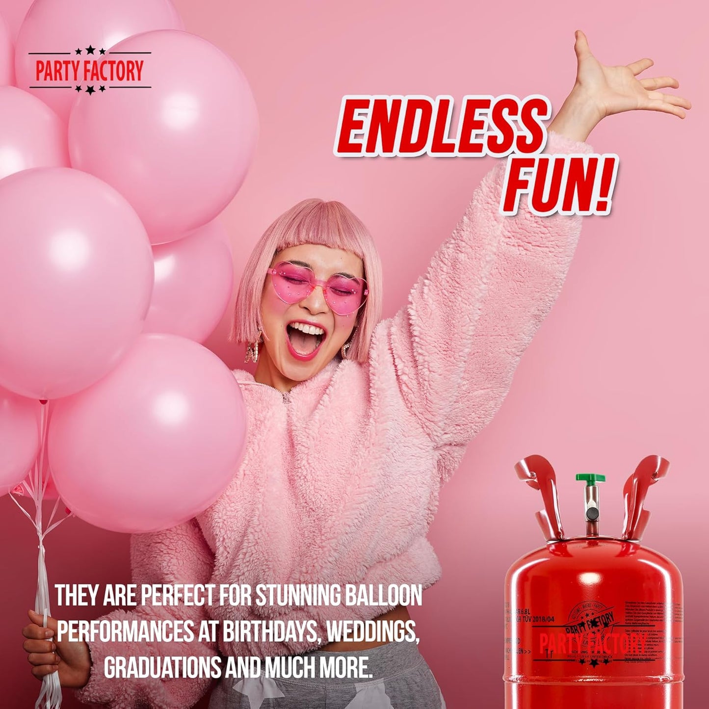 Party Factory set of 3 helium tanks for up to 50 balloons each, 3 helium cylinders with 14.1 cu. ft. gas each for party latex-, foil balloons