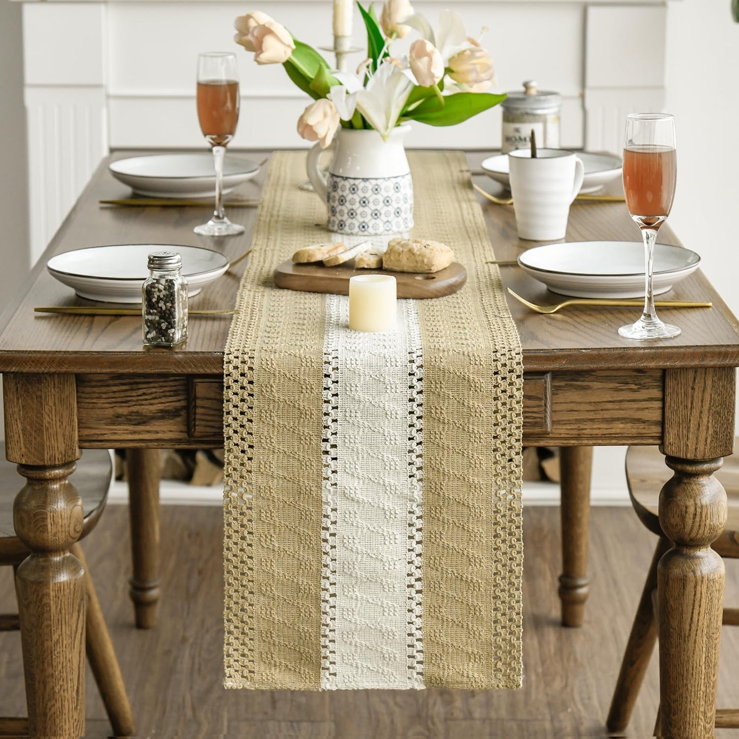 Artoid Mode Burlap Brown Farmhouse Rustic Table Runner, Seasonal Hollow Kitchen Dining Table Decoration for Home Party Decor 12x90 Inch