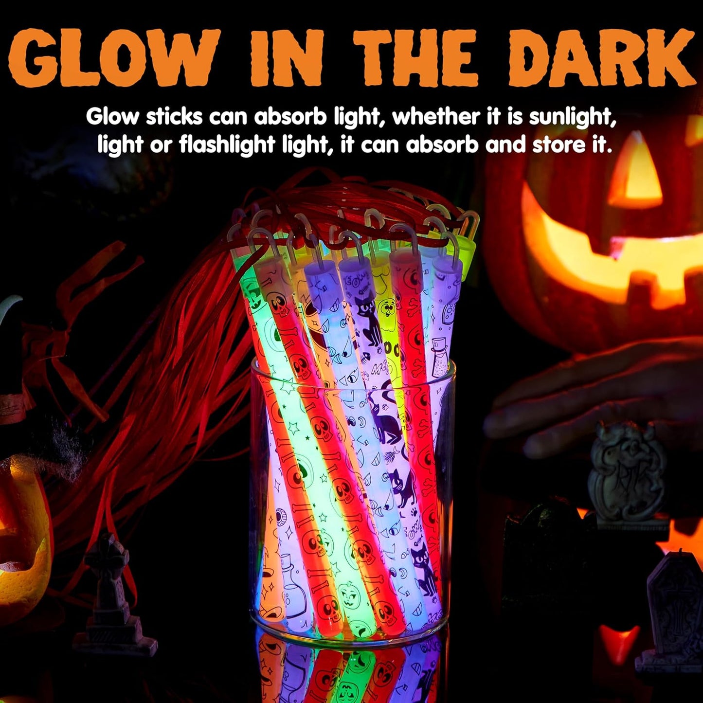 JOYIN 30 Pcs Halloween Glow Sticks Bulk Party Pack, Hanging Wands in 8 Design, 6 Color Light Up Stick for Kid Glow in The Dark Halloween Party Favor Supplies, Goodie Bag Filler, Trick or Treating Gift