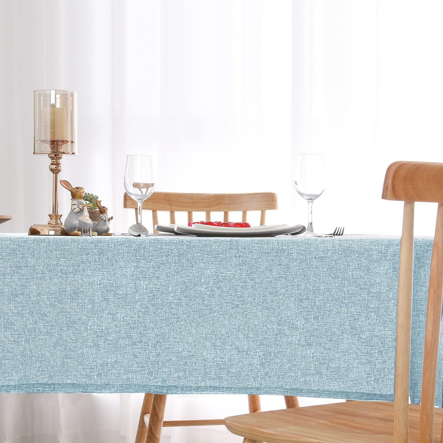 Hiasan Faux Linen Rectangle Tablecloth - Wrinkle and Stain Resistant Washable Table Cloth for Kitchen Dining Room Holiday Table Cover for Dinner, Lux Slate Blue, 60 x 84 Inch