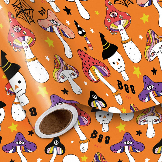 LeZakaa Halloween Creepy Mushroom Wrapping Paper Roll, Mushrooms Design, for Halloween Party, Teens, Adults, Nature Lovers, Mini Roll 17 in x 16.4 Ft
