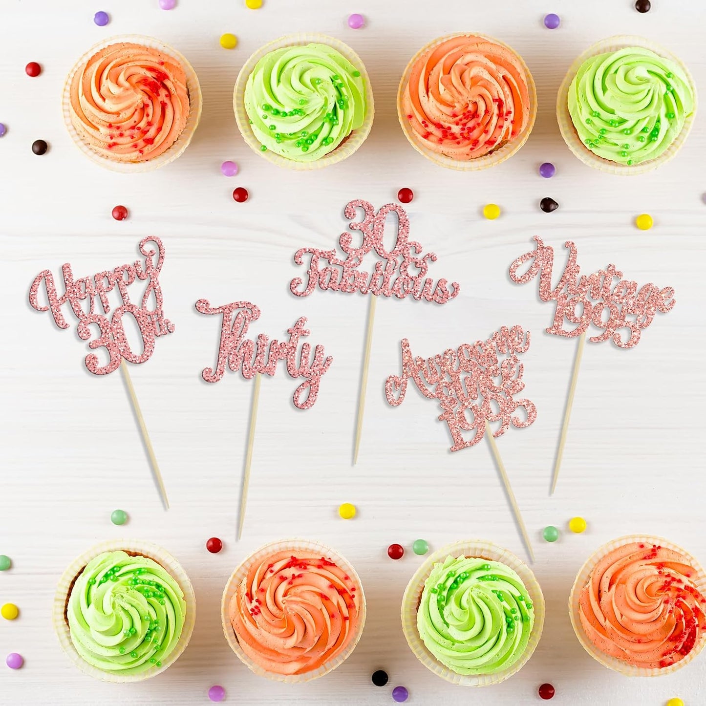 30Pcs Vintage 1995 Cupcake Toppers Glitter Thirty 30 Fabulous Happy 30th Birthday Cupcake Picks Cheers to 30 Years for 30th Birthday Anniversary Party Cake Decorations Supplies Rose Gold