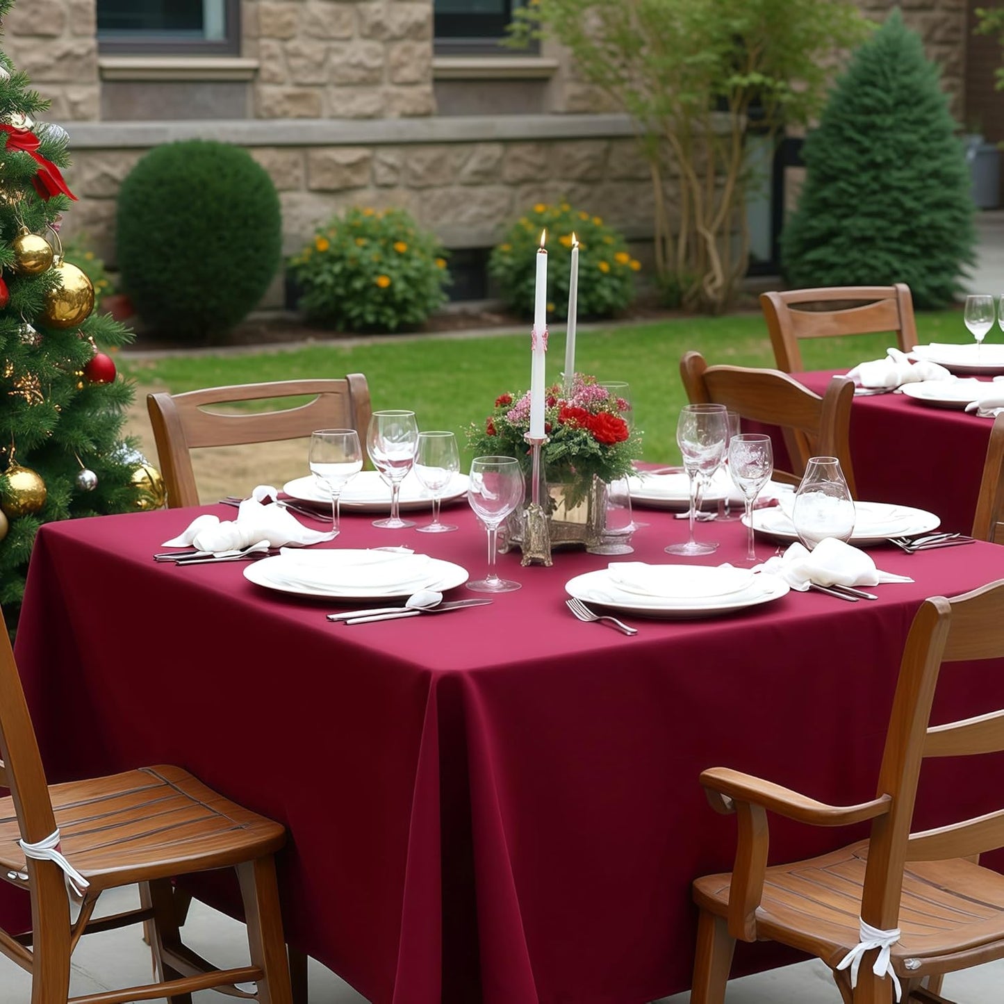 sancua Square Tablecloths 54x54 Inch Burgundy - Fabric Table Cloth for Square or Round Tables, Washable Polyester Table Cover for Christmas Dinner, Holiday Party, Decorative Display Tables