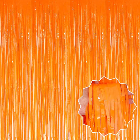 6 Pack Macaron Orange Foil Fringe Curtains Backdrop, 3.28 x 8.2 Ft Metallic Streamers Tinsel Curtains Background for Photo Booth, Birthday, Weddings, Carnivals, Graduation, Themed Party Decorations