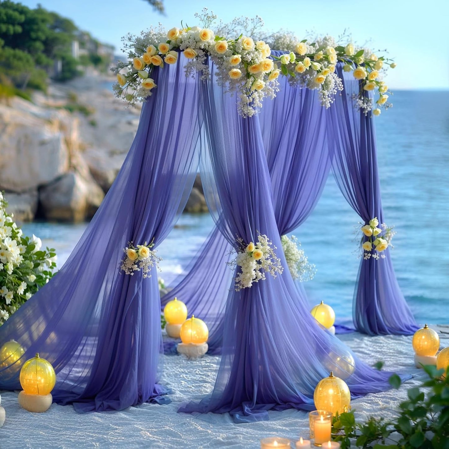 PARTISKY Wedding Arch Draping Fabric, 2 Panels 6 Yards Navy Blue Sheer Backdrop Curtain Window Scarf Valance for Table Event Party Home Decorations（2 Panels）, Navy Blue