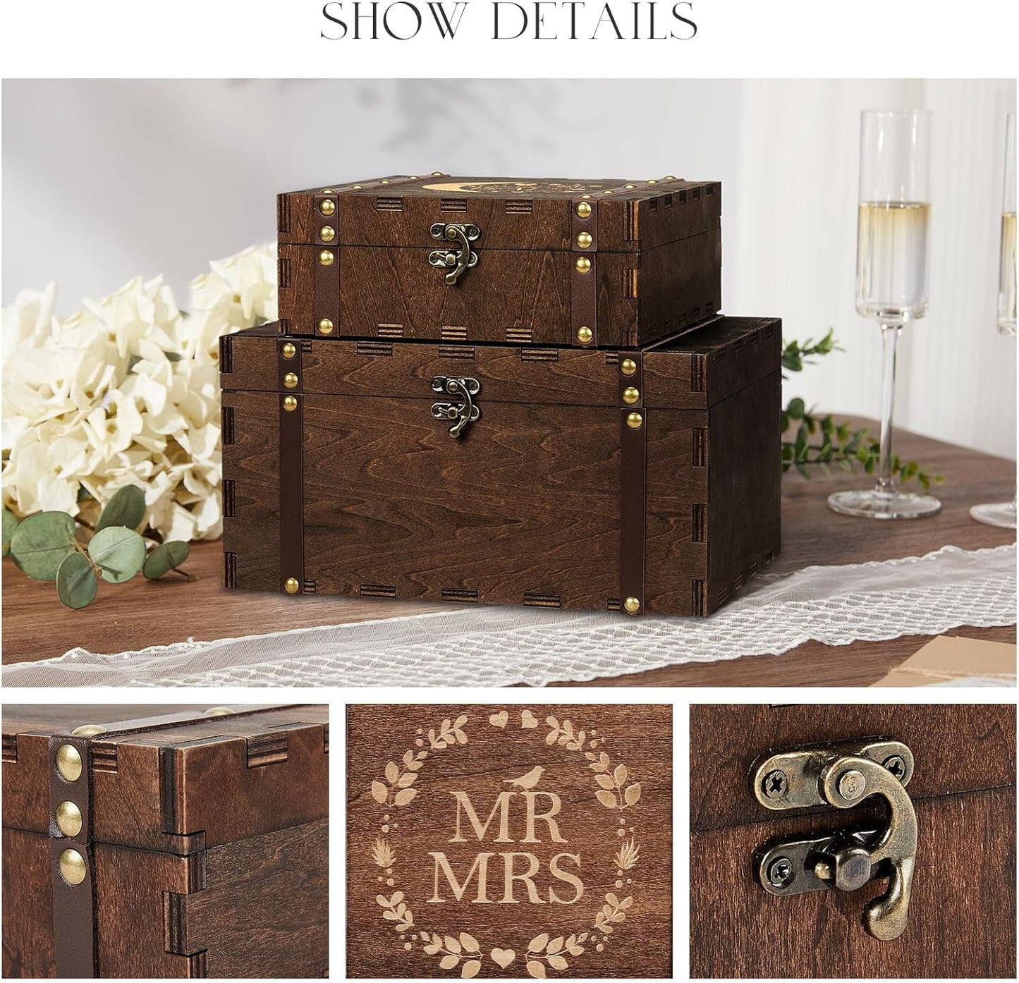 AW BRIDAL Large Mr and Mrs Wedding Keepsake Box with Lids, Engraved Wooden Storage and Decorative Box, Bridal Shower Gifts for Bride Bachelorette, Engagement Gift for Couples Newly Engaged