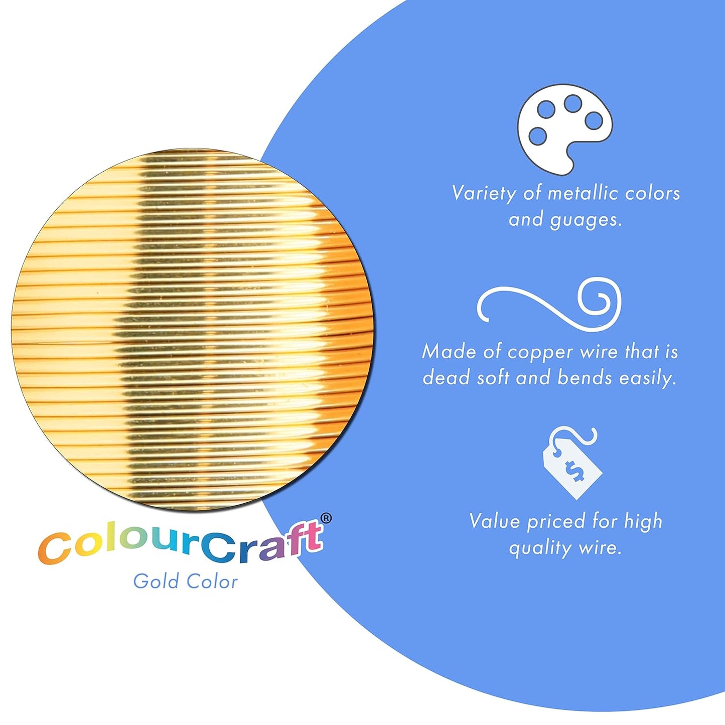 Beadalon ColourCraft Wire, 28 Gauge, Gold Color Silver Plated, 40 yd Spool