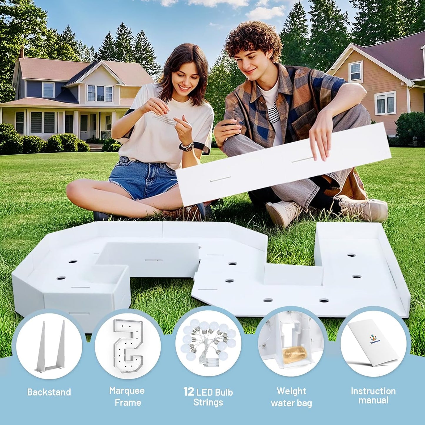 4FT Marquee Light Up Numbers - Cool White Light Up Numbers 5 with Fixed Water Bag, Party Decoration Large Marquee Light Up Numbers can Be Used for Wedding Decoration, Birthday Party Decoration