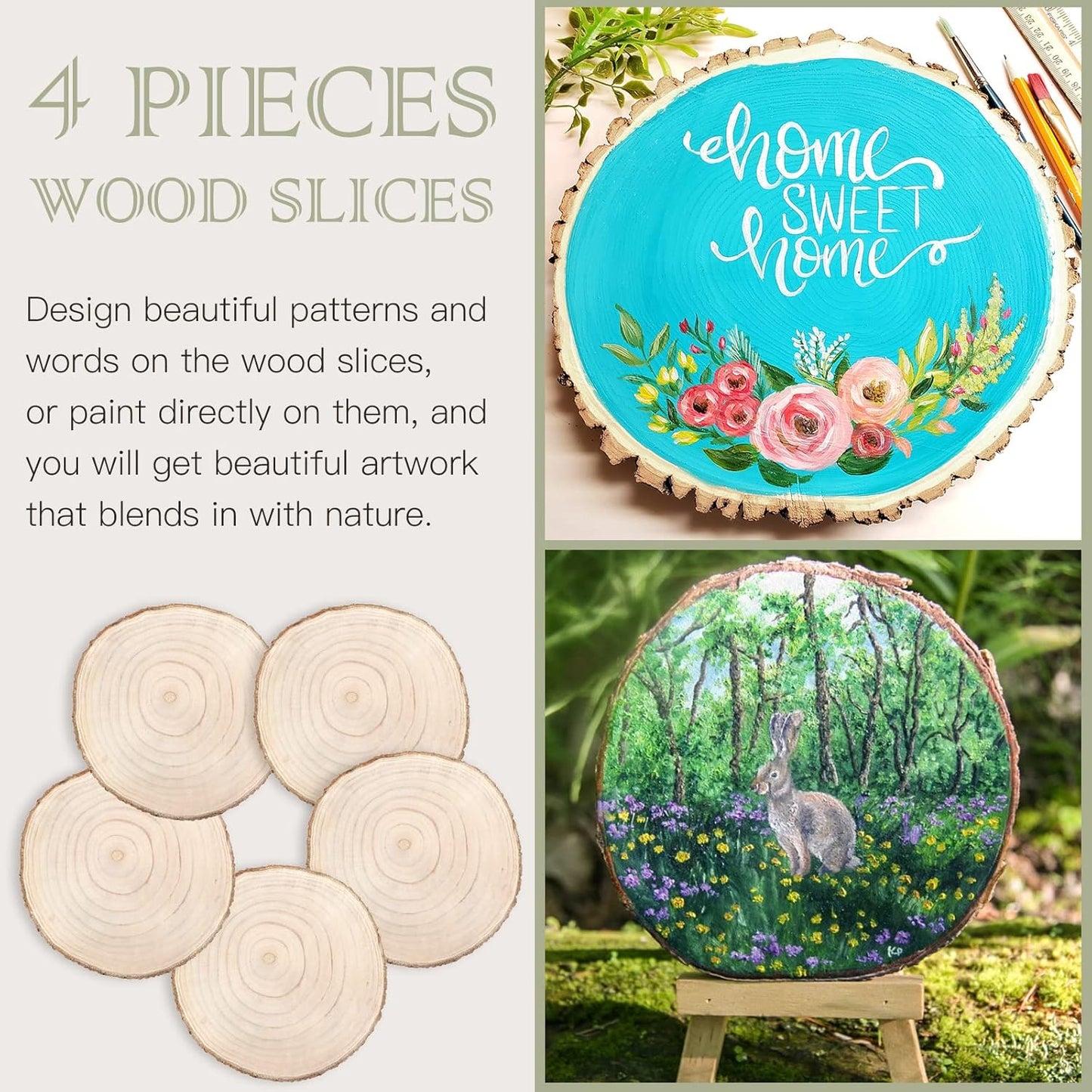 ZOCONE 4 Pcs Large Wood Slices 11-13 Inches Unfinished Rounds, Natural Paulownia Wooden Slices for Centerpieces, Round Wooden Discs Decoration with Bark, Wood Circles for Centerpieces for Painting