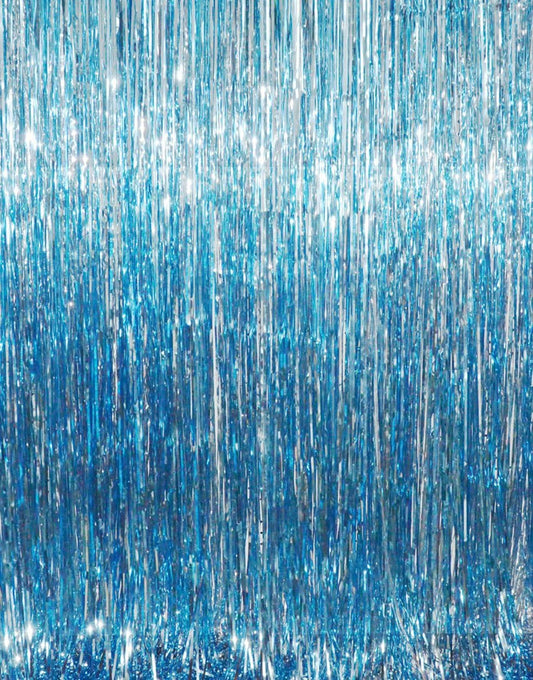 GOER 6.4 ft x 8.2 ft Metallic Tinsel Foil Fringe Curtains,Pack of 2 Party Streamer Backdrop for Birthday,Graduation Decorations and New Year Eve (Light Blue)