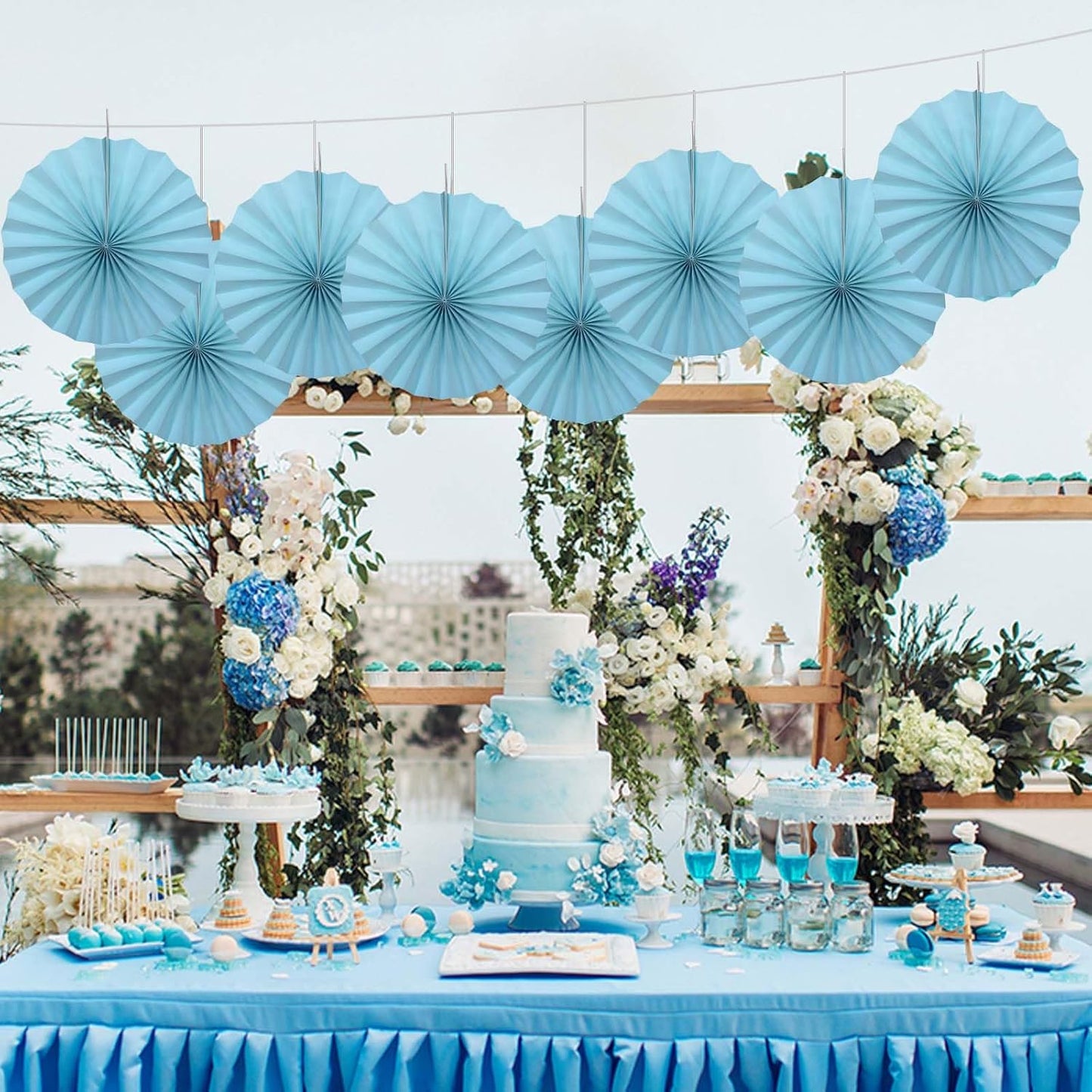 Blue Graduation Party Decor,Baby Blue Party Decorations,Christmas Baby Shower Decorations,Under The Sea Decorations,Blue Bachelorette Party 12in Hanging Paper Fans 30 Color DIY Set (Light Blue)