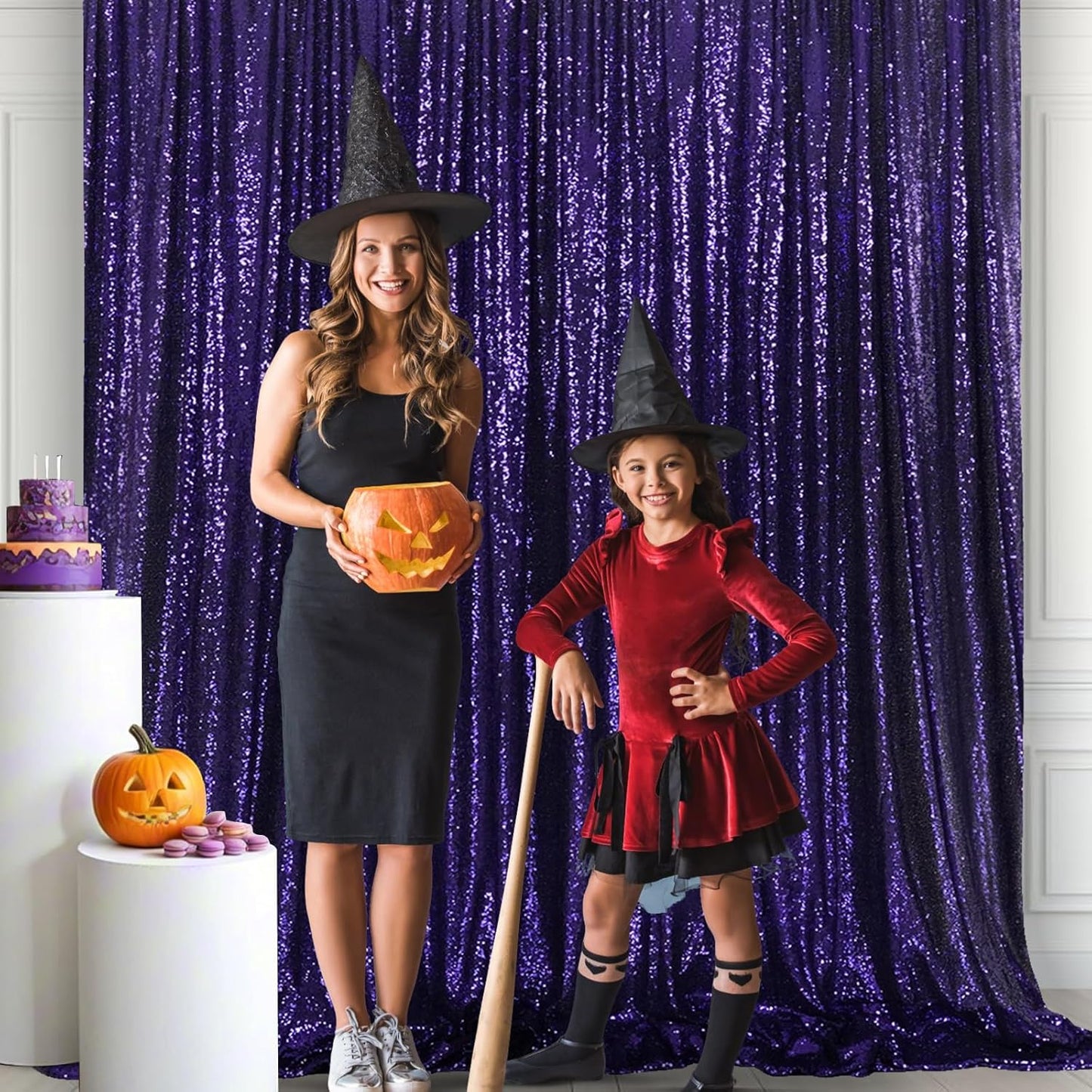 Eternal Beauty Purple Sequin Backdrop, 6x8 Ft Halloween Glitter Background Curtains for Shimmer Photography Party Wedding Birthday Back Drop Decor